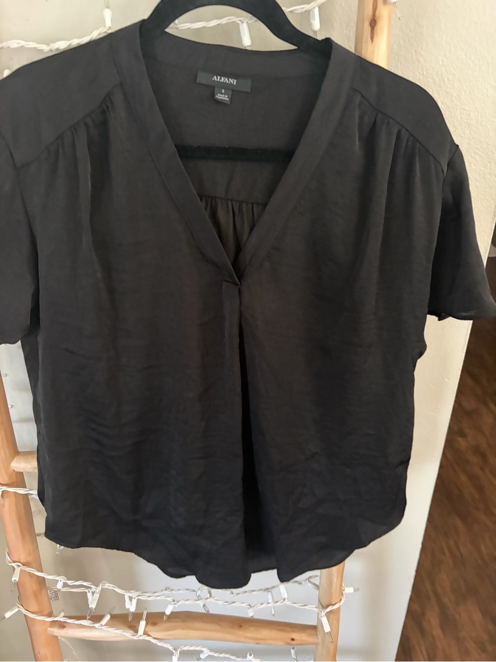Alfani Black V-Neck Short Sleeve Blouse